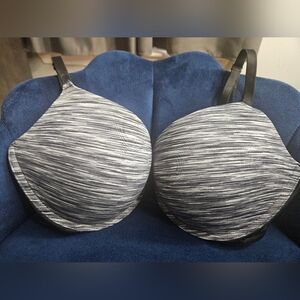 PINK Victoria's Secret Black and Gray Striped Push Up Bra 36D